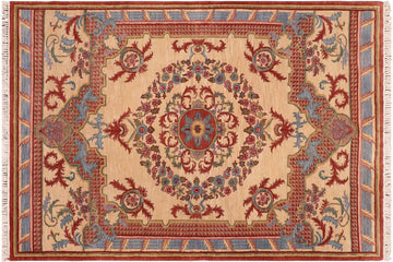 handmade Geometric Kafkaz Chobi Ziegler Beige Rust Hand Knotted RECTANGLE 100% WOOL area rug 6 x 9